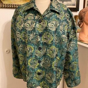 Coldwater Creek Floral Patterned Blazer - Green and Blue Brocade 2x